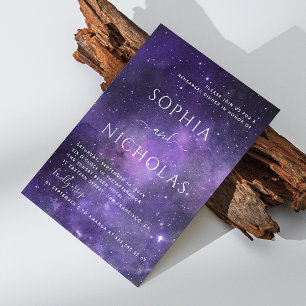 Universe night star. Purple space rehearsal dinner Invitation