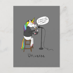 Universe Unicorn Reading Poetry Funny Postcard
