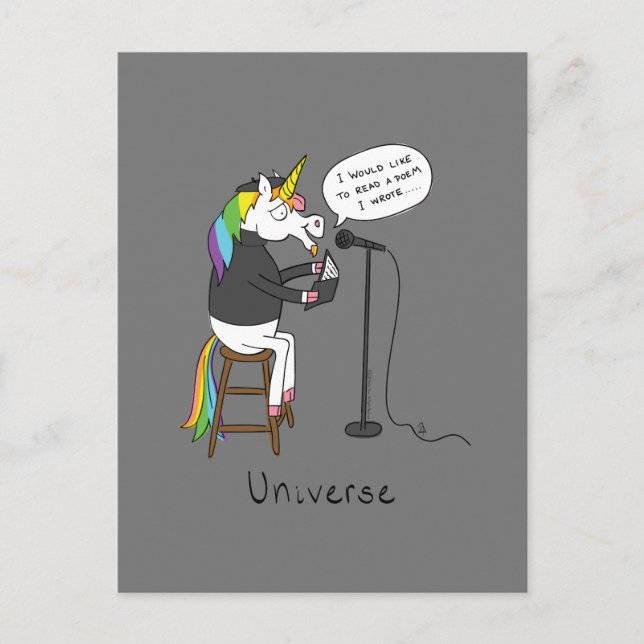 Universe Unicorn Reading Poetry Funny Postcard (Front)