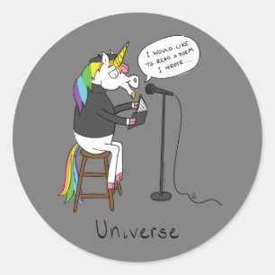 Universe Unicorn Reading Poetry Funny Stickers
