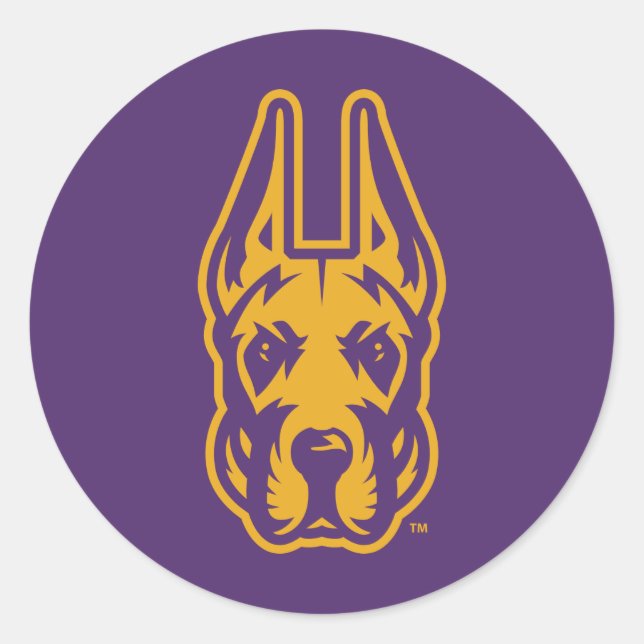 University at Albany Great Dane Mascot Head Classic Round Sticker (Front)