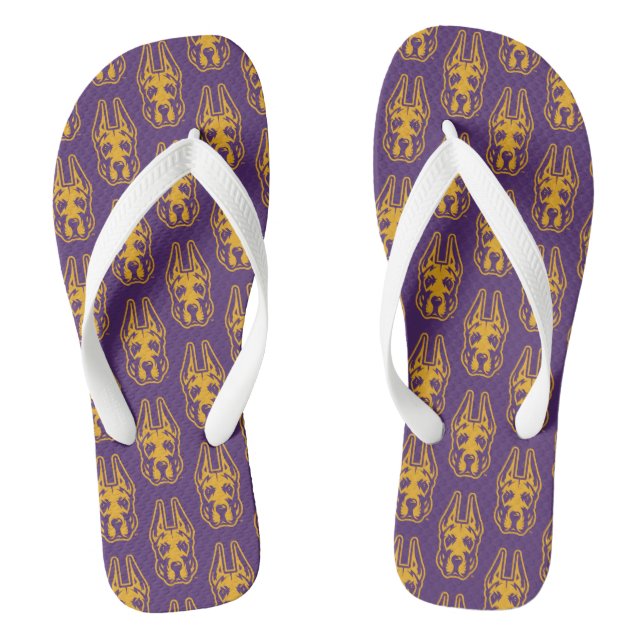 University at Albany Great Dane Mascot Head Flip Flops (Footbed)