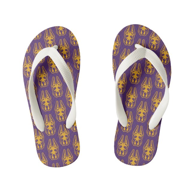 University at Albany Great Dane Mascot Head Kid's Flip Flops (Footbed)