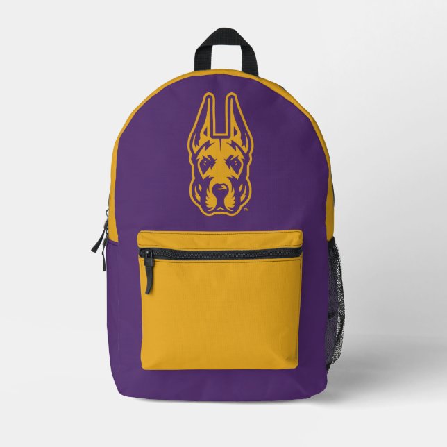 University at Albany Great Dane Mascot Head Printed Backpack (Front)