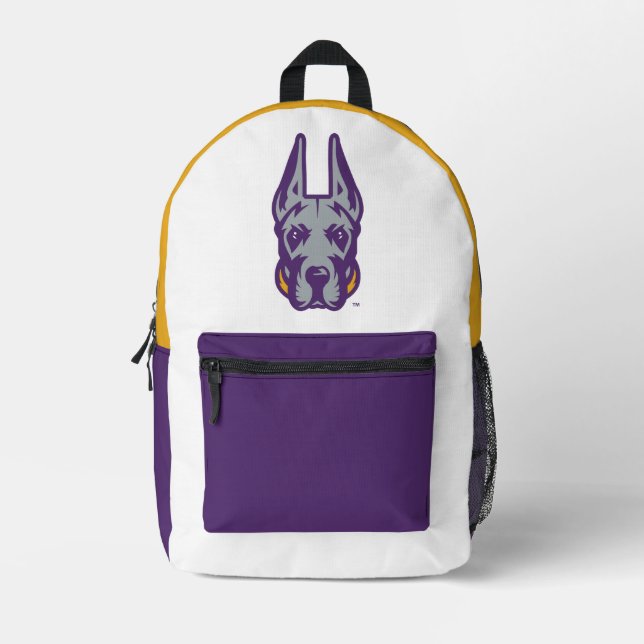 University at Albany Great Dane Mascot Head Printed Backpack (Front)
