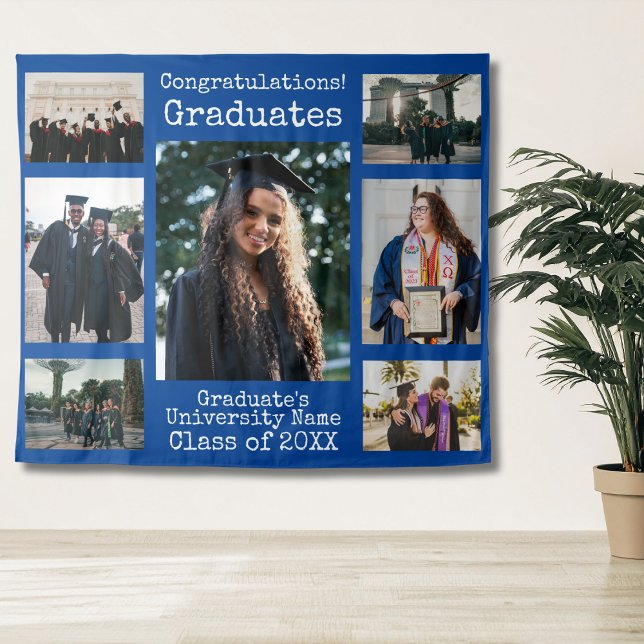 University Blue Congratulations Graduates Photo Tapestry (Creator Uploaded)
