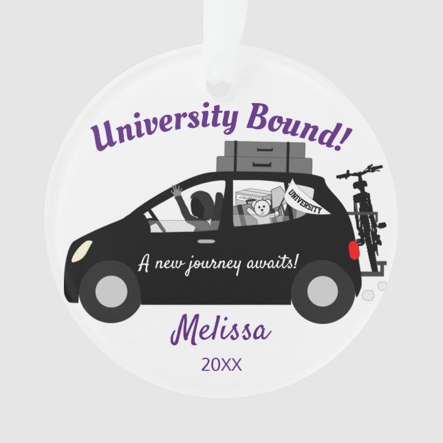 University Bound Woman Acrylic Ornament (Front)