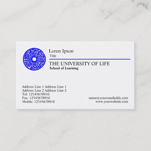 University of Life - Blue Rule Business Card (Front)