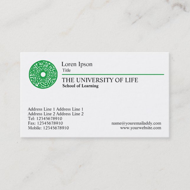 University of Life - Green Rule Business Card (Front)