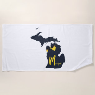 University of Michigan State Map Blue and Yellow Beach Towel