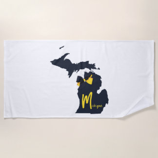 University of Michigan State Map Blue and Yellow Beach Towel