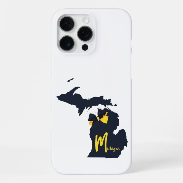 University of Michigan State Map Blue and Yellow iPhone Case (Back)