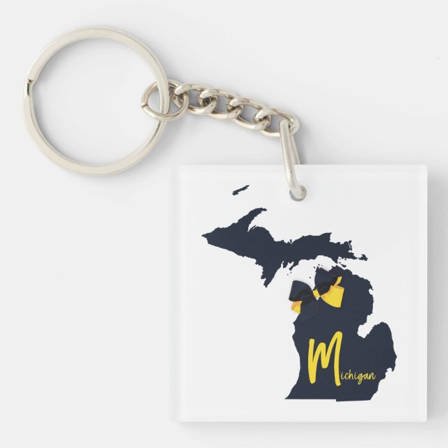 University of Michigan State Map Blue and Yellow Key Ring (Front)