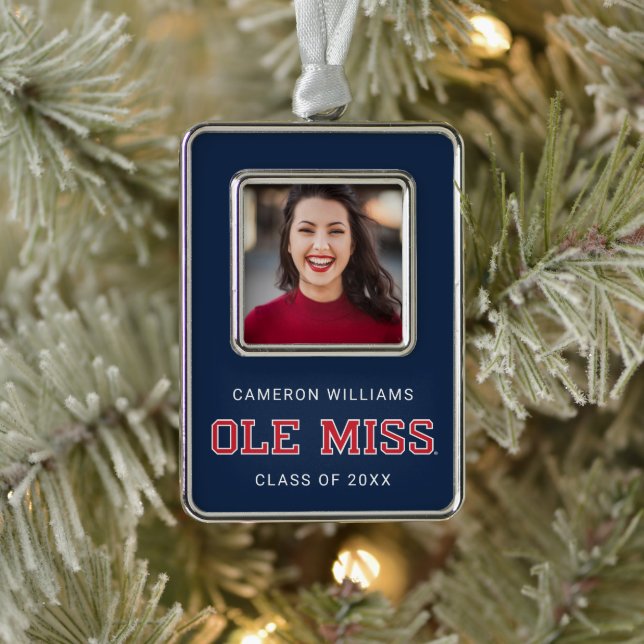 University of Mississippi | Ole Miss Wordmark Silver Plated Framed Ornament (Tree)