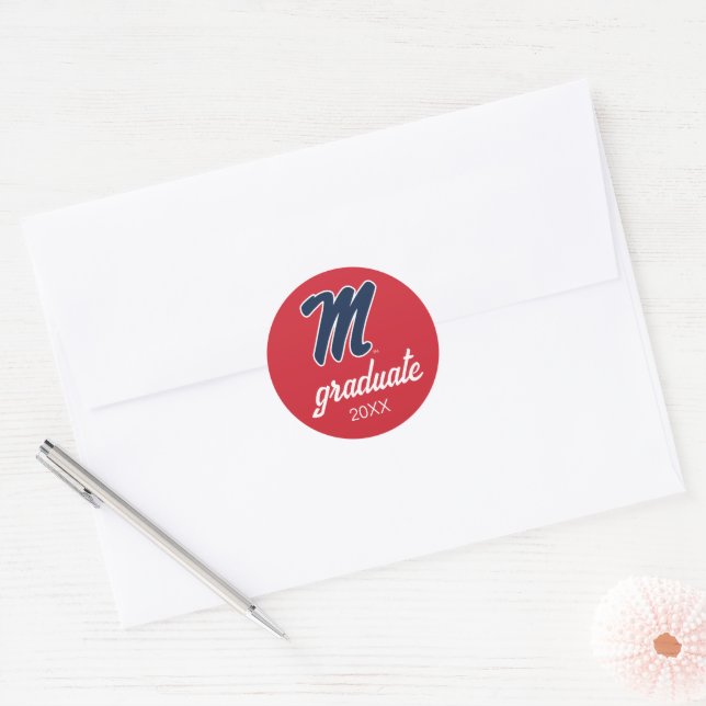 University of Mississippi | Script M Classic Round Sticker (Envelope)