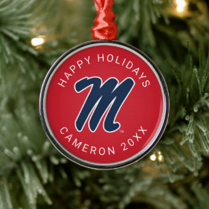 University of Mississippi Script M Metal Tree Decoration