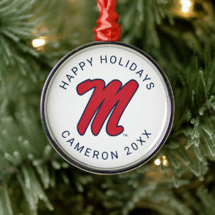 University of Mississippi Script M Metal Tree Decoration