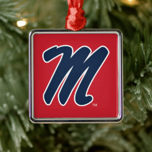 University of Mississippi Script M Metal Tree Decoration