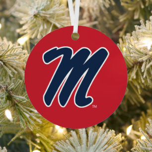 University of Mississippi Script M Metal Tree Decoration