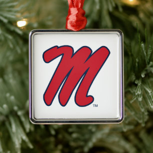 University of Mississippi Script M Metal Tree Decoration