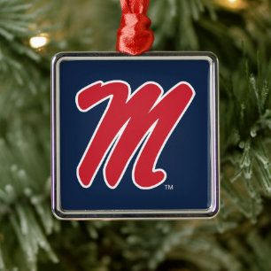 University of Mississippi Script M Metal Tree Decoration