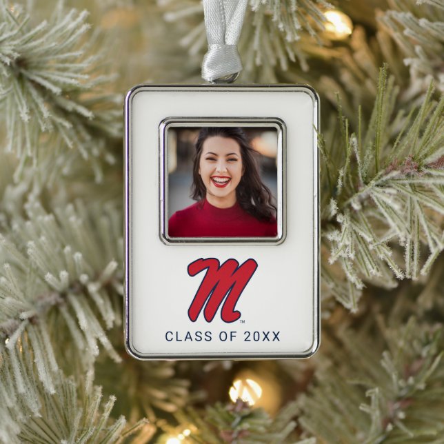 University of Mississippi | Script M Silver Plated Framed Ornament (Tree)