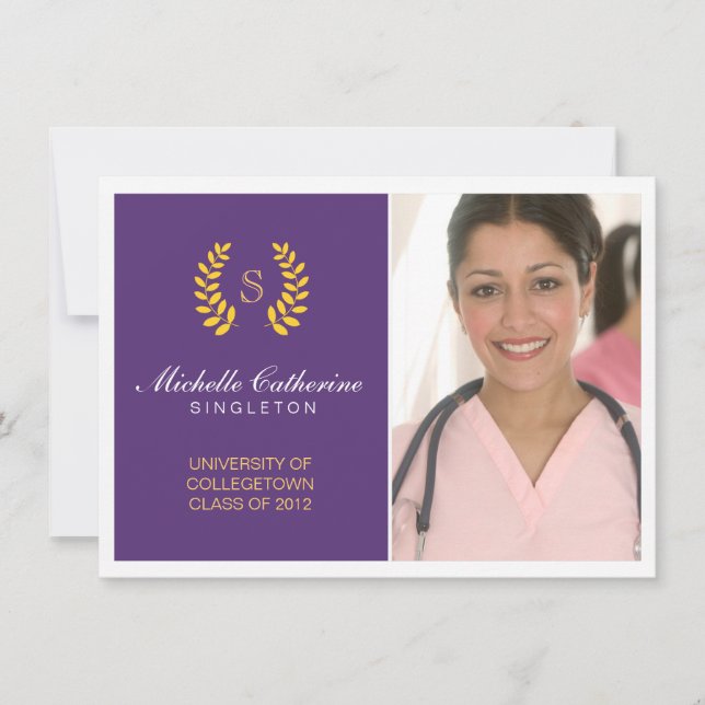 University Purple & Gold Graduation Announcement (Front)