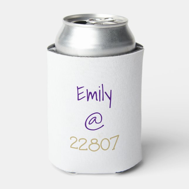 University Purple Gold Zip Code Custom Can Cooler (Can Front)