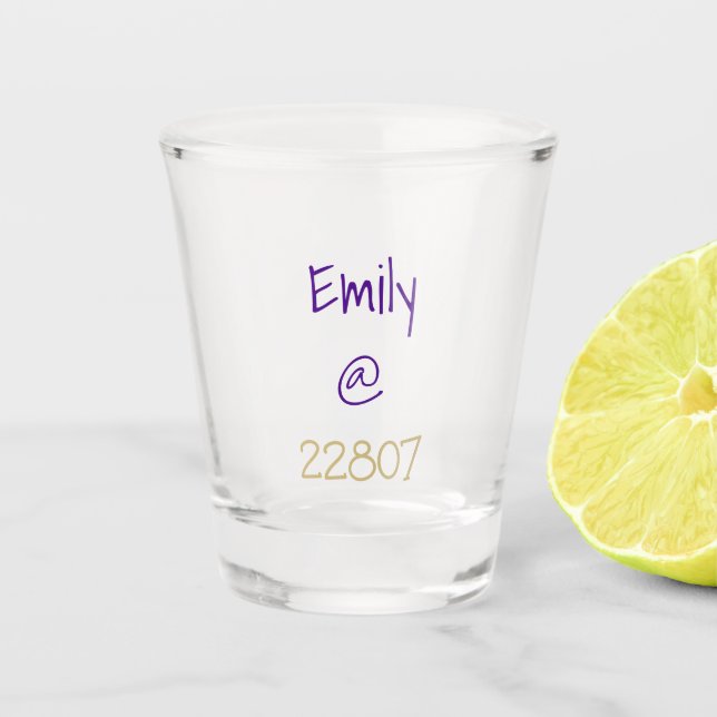 University Purple Gold Zip Code Custom Shot Glass (Front)