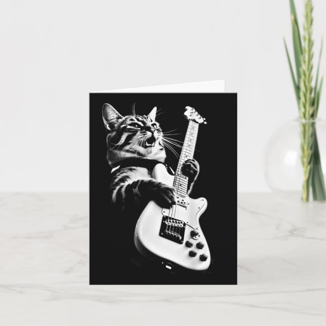 Unknown Designer Rock Cat Playing Guitar - Funny G Card (Front)