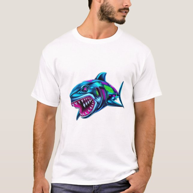 Unleash Cyber Shark Power T-Shirt (Front)