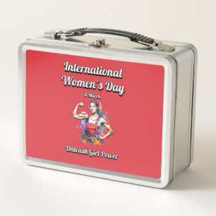 Unleash Girl Power. International Women's Day. Metal Lunch Box