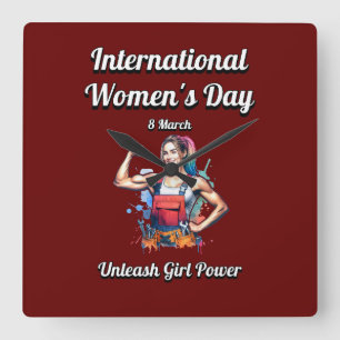 Unleash Girl Power. International Women's Day. Square Wall Clock