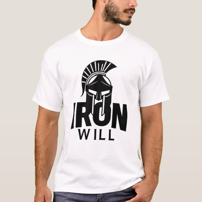 Unleash Strength: Iron Will Gladiator Helmet Tee (Front)