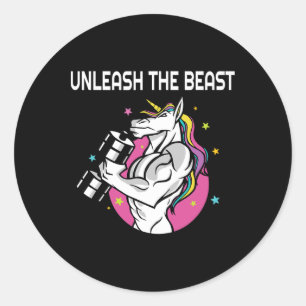 Unleash The Beast - Unicorn Gym Rat Magic Sparkle  Classic Round Sticker