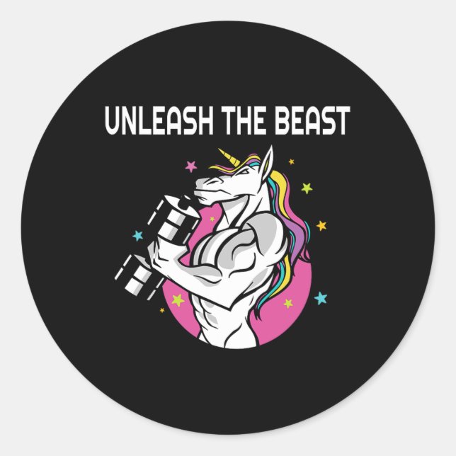 Unleash The Beast - Unicorn Gym Rat Magic Sparkle  Classic Round Sticker (Front)
