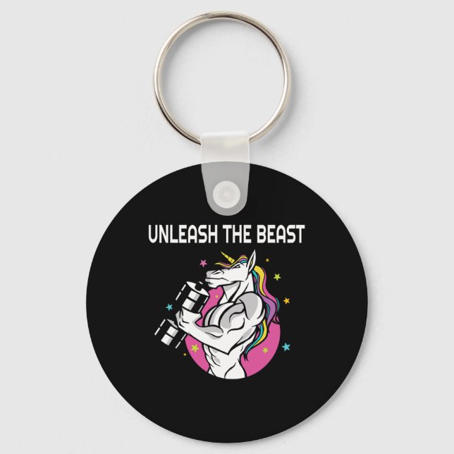 Unleash The Beast - Unicorn Gym Rat Magic Sparkle  Key Ring (Front)