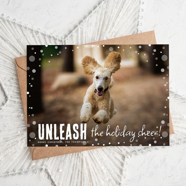 Unleash the Cheer! Dog Photo Christmas Holiday Card (Creator Uploaded)