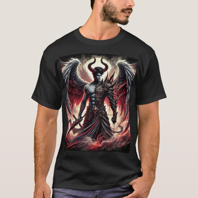 Unleash the Dark Guardian – Male Devil Angel T-Shi T-Shirt (Front)