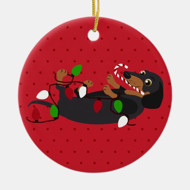 Unleash the Holiday Cheer Cute Dachshund Christmas Ceramic Tree Decoration (Front)