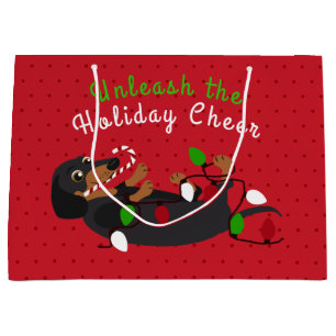 Unleash the Holiday Cheer Cute Dachshund Christmas Large Gift Bag
