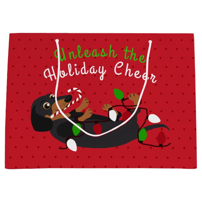 Unleash the Holiday Cheer Cute Dachshund Christmas Large Gift Bag (Front)