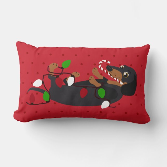 Unleash the Holiday Cheer Cute Dachshund Lumbar Cushion (Front)