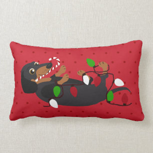 Unleash the Holiday Cheer Cute Dachshund Lumbar Cushion
