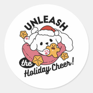 Unleash the Holiday Cheer – Cute Dog Christmas Classic Round Sticker
