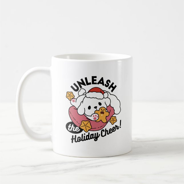Unleash the Holiday Cheer – Cute Dog Christmas Coffee Mug (Left)
