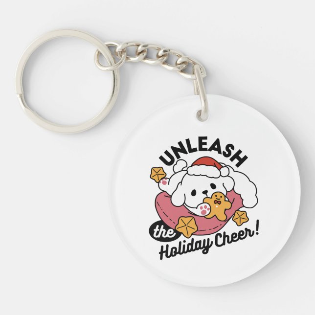 Unleash the Holiday Cheer – Cute Dog Christmas Key Ring (Front)