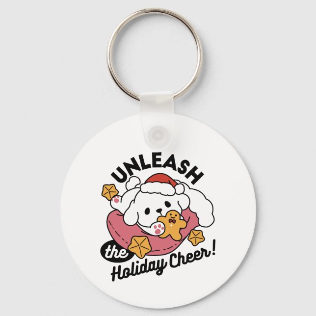 Unleash the Holiday Cheer – Cute Dog Christmas Key Ring (Front)