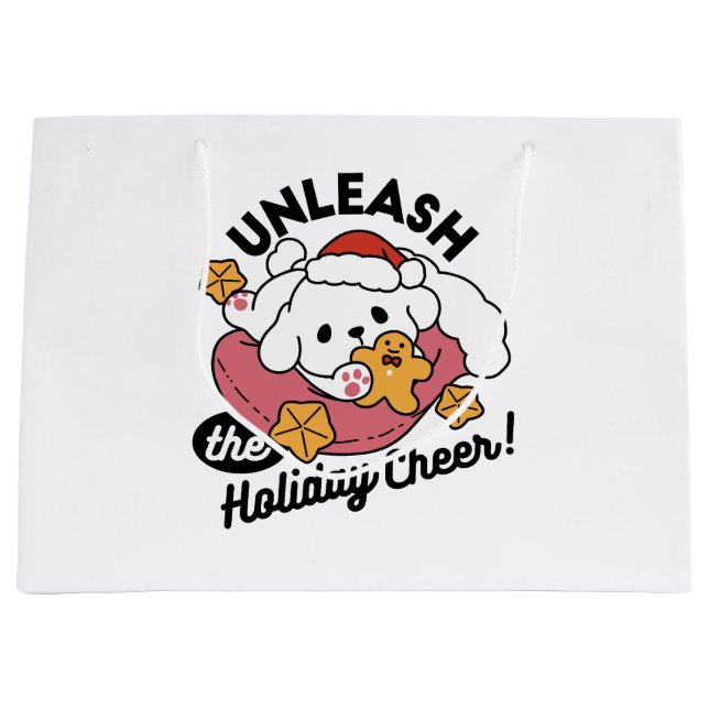 Unleash the Holiday Cheer – Cute Dog Christmas Large Gift Bag (Front)