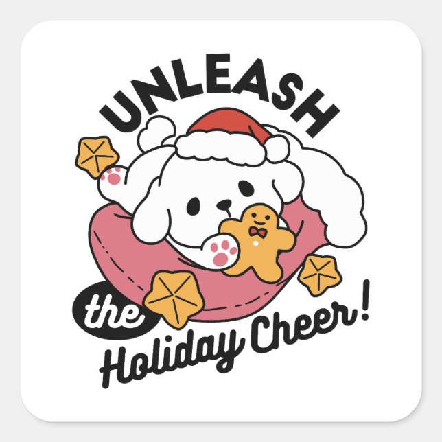Unleash the Holiday Cheer – Cute Dog Christmas Square Sticker (Front)